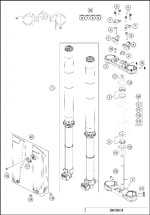 FRONT FORK, TRIPLE CLAMP