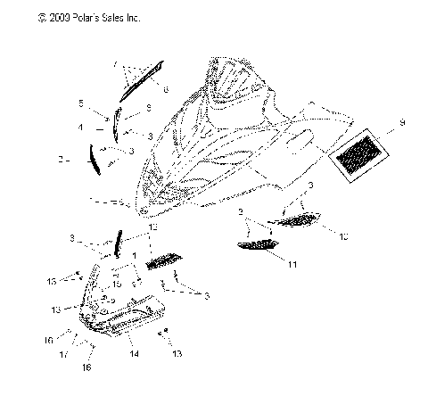 BODY, HOOD SCREENS and HINGE ASM. - S10PB5BSA/BSL/BEA (49SNOWHOODMTG09550SHIFT)