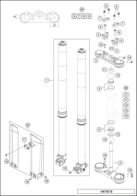 FRONT FORK, TRIPLE CLAMP