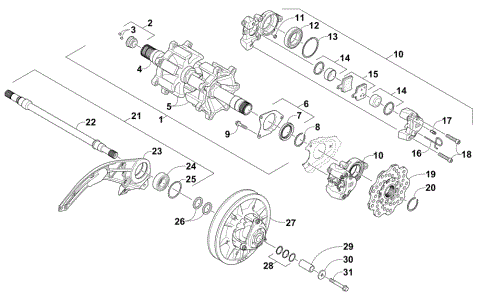 DRIVE TRAIN SHAFTS AND BRAKE ASSEMBLIES
