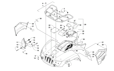 FRONT RACK, BODY PANEL, AND HEADLIGHT ASSEMBLIES