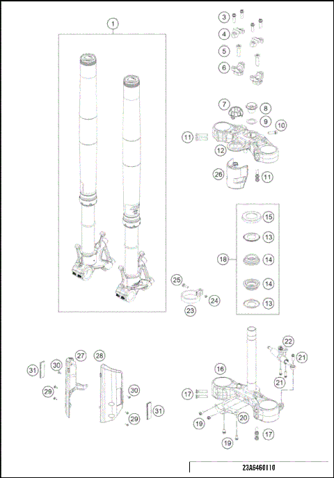 FRONT FORK, TRIPLE CLAMP