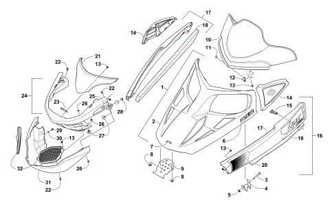 HOOD, WINDSHIELD, AND FRONT BUMPER ASSEMBLY