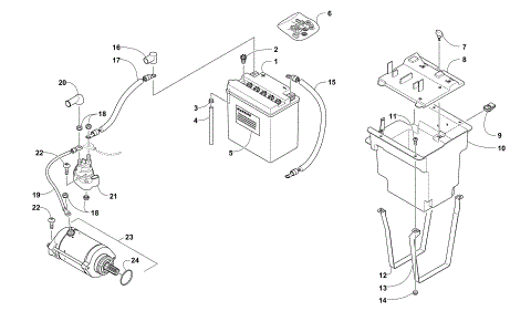 BATTERY AND STARTER MOTOR ASSEMBLY