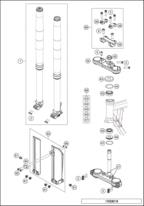 FRONT FORK, TRIPLE CLAMP
