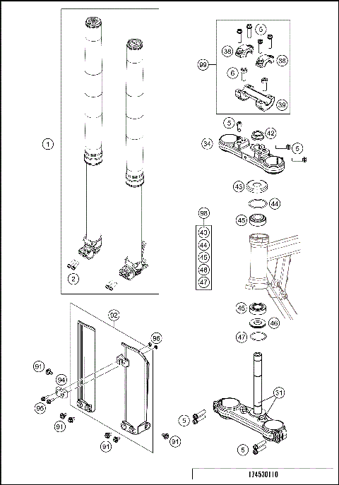 FRONT FORK, TRIPLE CLAMP