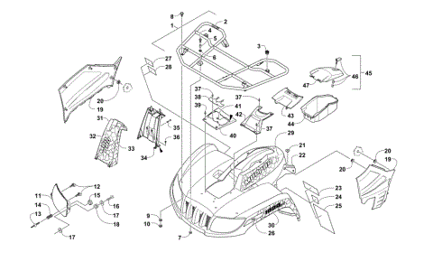 FRONT RACK, BODY PANEL, AND HEADLIGHT ASSEMBLIES