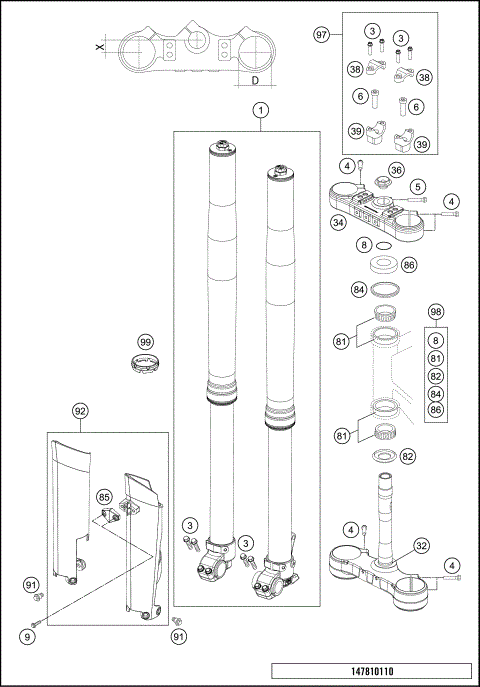 FRONT FORK, TRIPLE CLAMP