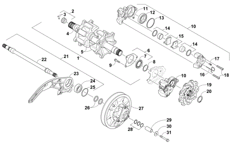 DRIVE TRAIN SHAFTS AND BRAKE ASSEMBLIES