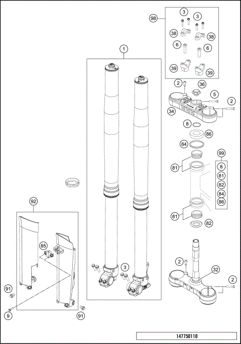 FRONT FORK, TRIPLE CLAMP