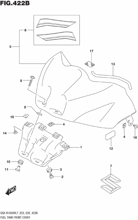 FUEL TANK FRONT COVER (GSX-R1000RL7 E28)