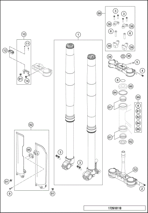 FRONT FORK, TRIPLE CLAMP