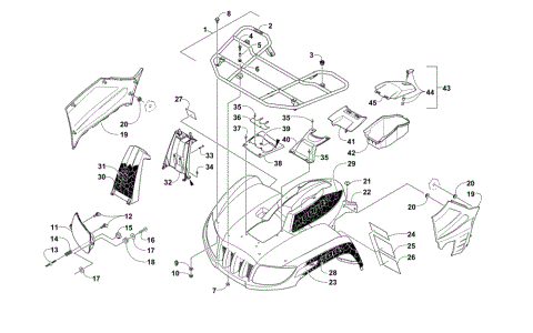 FRONT RACK, BODY PANEL, AND HEADLIGHT ASSEMBLIES