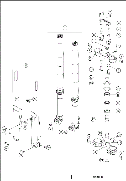 FRONT FORK, TRIPLE CLAMP