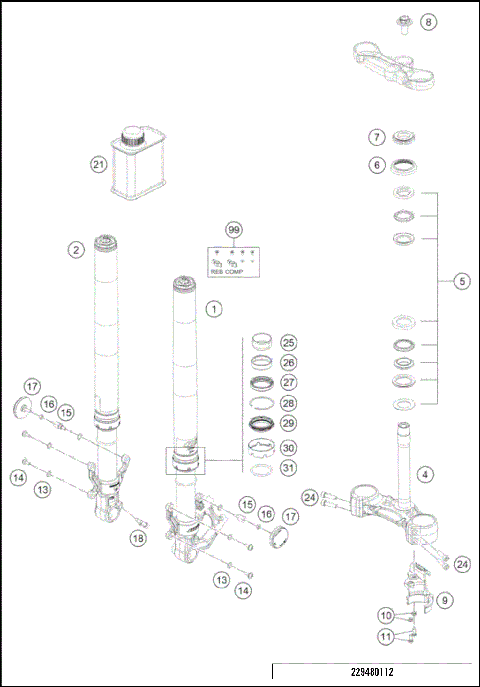 FRONT FORK, TRIPLE CLAMP