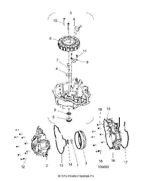 ENGINE, STATOR COVER and FLYWHEEL - A18SJS57CU/EU (100093)