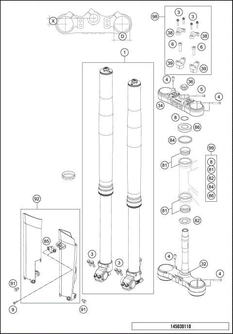 FRONT FORK, TRIPLE CLAMP