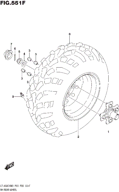 RH REAR WHEEL (LT-A500XPM0 P33)