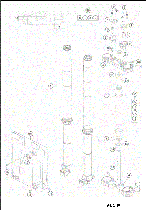 FRONT FORK, TRIPLE CLAMP