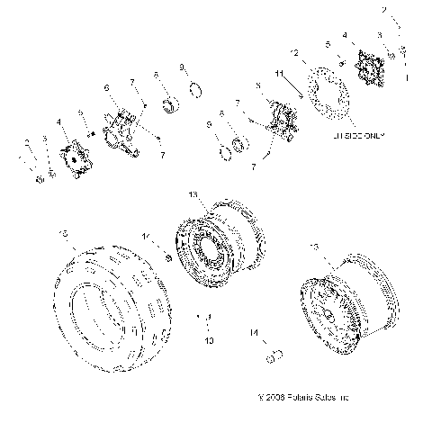 WHEEL, REAR and BRAKE DISK/HUBS/BEARING CARRIERS - A07LB27AA/AC/LH27AA/AB/AC/AD/AL (49ATVWHEELREAR07HAWK)
