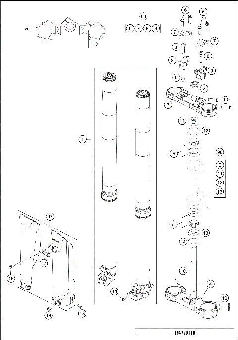 FRONT FORK, TRIPLE CLAMP