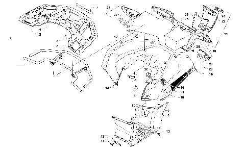 REAR RACK, BODY PANEL, FOOTWELL, AND TAILLIGHT ASSEMBLIES [300762]