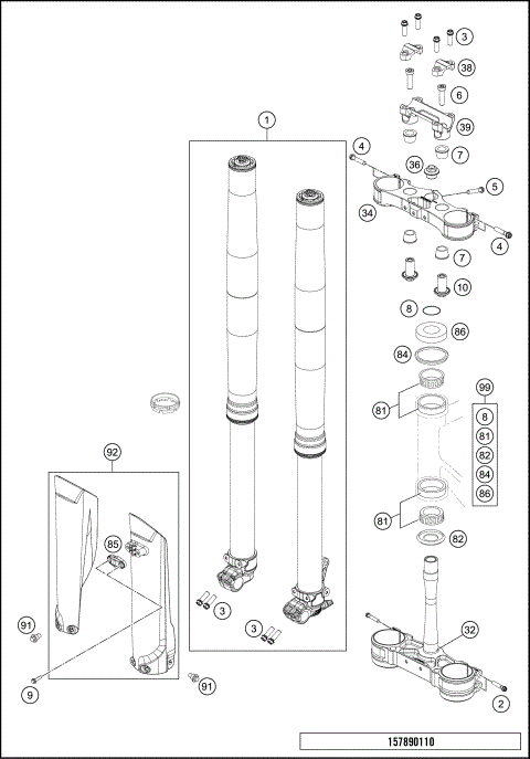 FRONT FORK, TRIPLE CLAMP