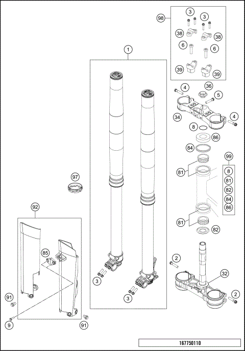 FRONT FORK, TRIPLE CLAMP