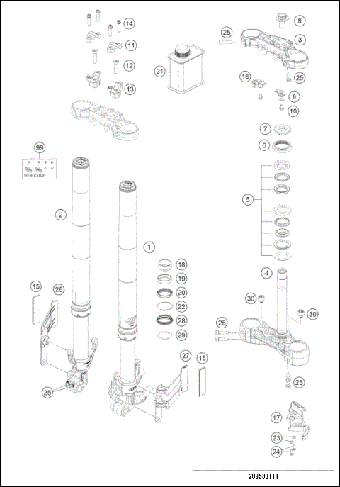 FRONT FORK, TRIPLE CLAMP