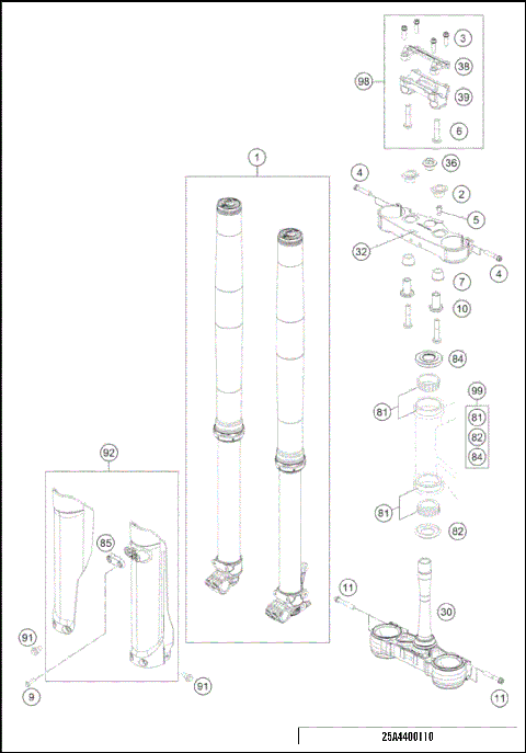 FRONT FORK, TRIPLE CLAMP