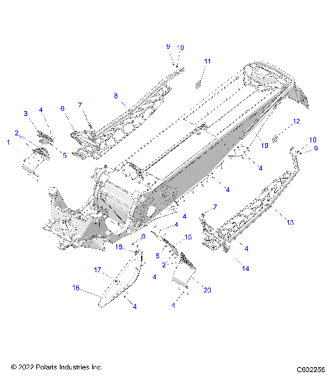CHASSIS, CLUTCH GUARD, FOOTRESTS, and RUNNINGBOARDS 129 - S23TKV8MS (C601666)