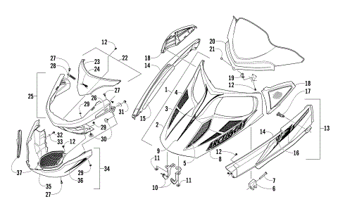 HOOD, WINDSHIELD, AND FRONT BUMPER ASSEMBLY