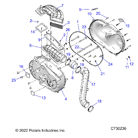 DRIVE TRAIN, CLUTCH COVER AND DUCTING - R22RRED4JA (C730236)
