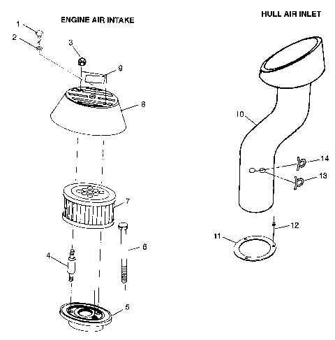ENGINE AIR INTAKE/HULL AIR INLET (SL700/DELUXE) SL 700 B974071 and SL 700 D (4940874087B009)