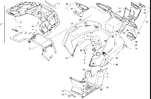 REAR RACK, BODY PANEL, FOOTWELL AND TAILLIGHT ASSEMBLIES [301123]