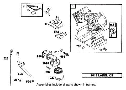 CYLINDER, OIL FILTER, AND OIL LEVEL STICK ASSEMBLY