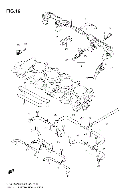 THROTTLE BODY HOSE/JOINT (GSX-R600L2 E33)