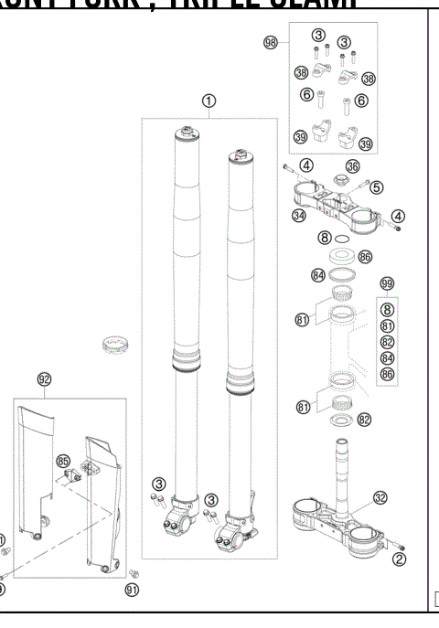FRONT FORK, TRIPLECLAMP 