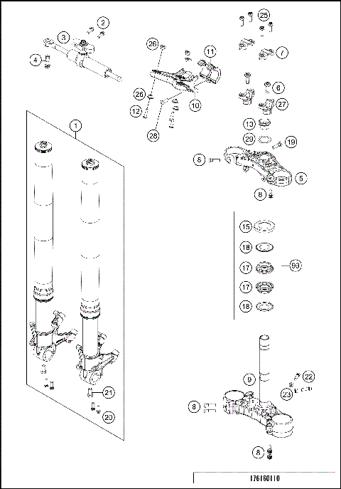 FRONT FORK, TRIPLE CLAMP