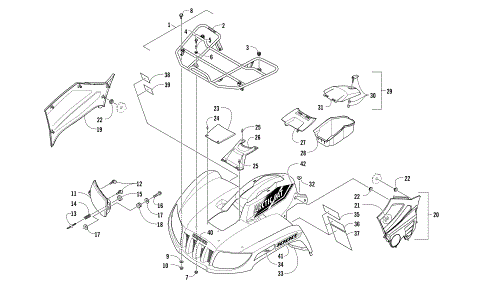 FRONT RACK, BODY PANEL, AND HEADLIGHT ASSEMBLIES