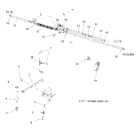 ENGINE, CARBURETOR MOUNTING and FUEL LINES - A14MH46AA/AH/MS46AA (49ATVCARBBRKT11HAWK)