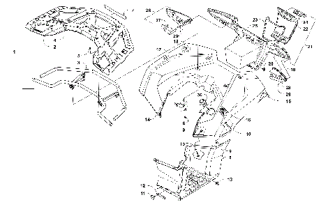 REAR RACK, BODY PANEL, FOOTWELL, AND TAILLIGHT ASSEMBLIES [301358]