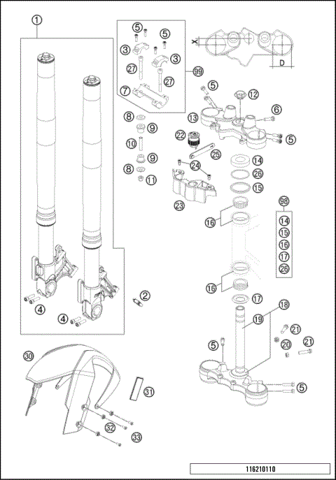 FRONT FORK, TRIPLE CLAMP