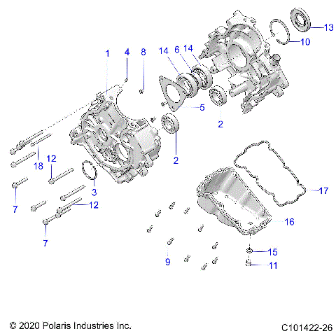 ENGINE, CRANKCASE - A23S6E57F1/FK (C101422-26)