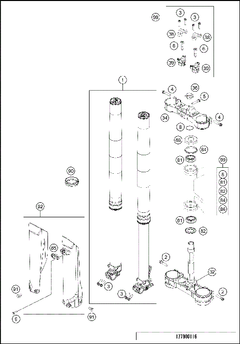 FRONT FORK, TRIPLE CLAMP