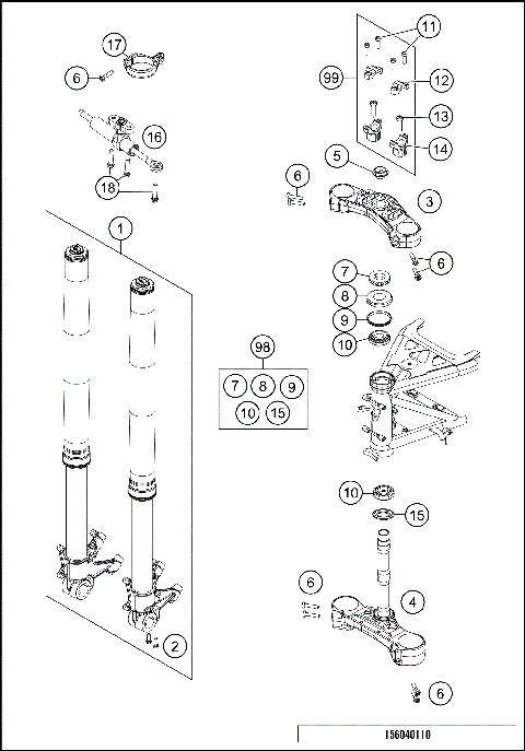 FRONT FORK, TRIPLE CLAMP
