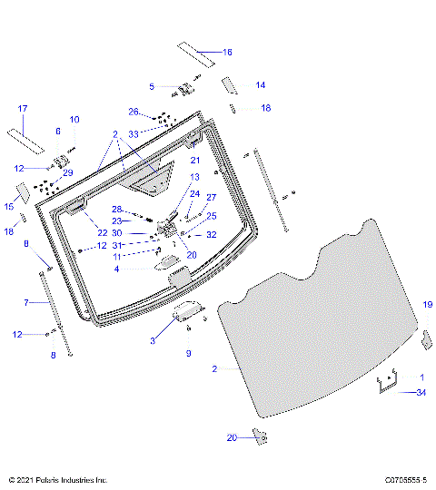 BODY, WINDSHIELD, TIP-OUT - R22RRY99A9/AC/AM/AS/B9/BC/BM/BS/1A9/AC/AM/AS/B9/BC/BM/BS (C0705555-5)