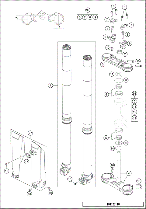 FRONT FORK, TRIPLE CLAMP