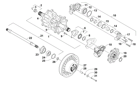 DRIVE TRAIN SHAFTS AND BRAKE ASSEMBLIES