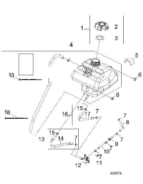 BODY, FUEL TANK and HOSES - A18YAK05B4/B6/A4/A6 (A00076)